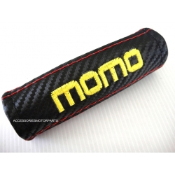 ปลอกหุ้มเบรคมือ หนัง เครฟล่า คาร์บอน สีดำ ด้ายแดง ลาย MOMO RACING  V.2